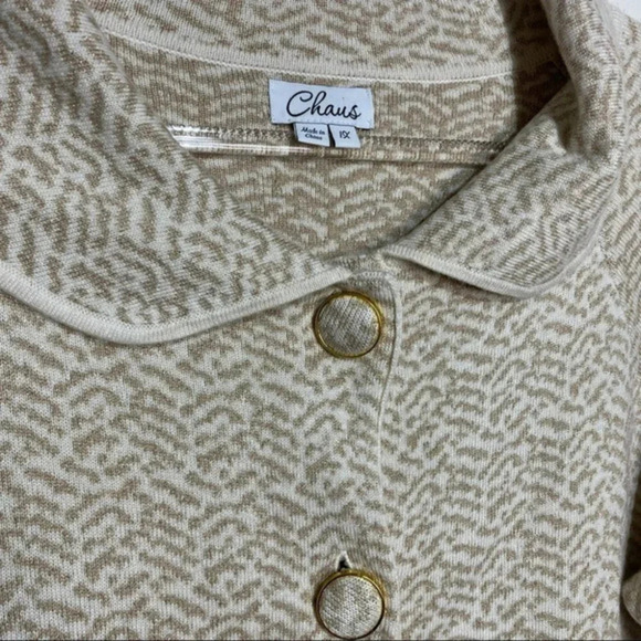 Chaus 1X metallic gold + white print knit sweater blazer/jacket - Picture 7 of 7